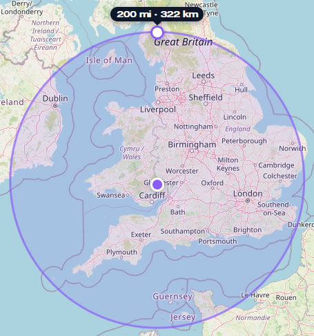 drive radius map UK